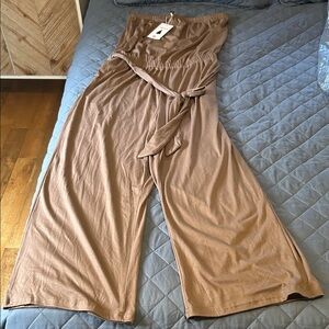 Elegant Brown Strapless Jumpsuit